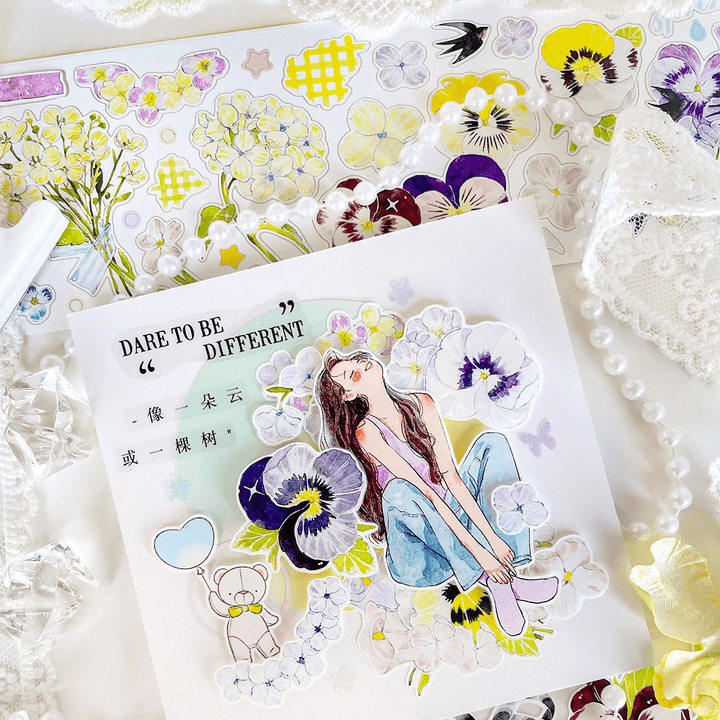 White Yellow Purple Floral Die - cut Tape - Desk Cosmos