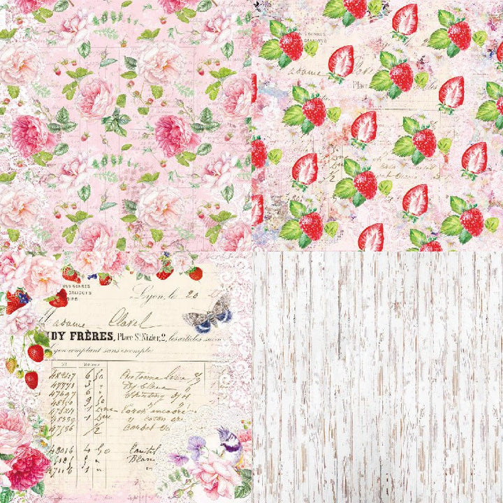Strawberry Vintage Collage Scrapbook Paper - Desk Cosmos