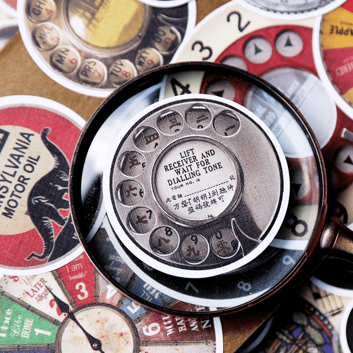 Vintage Round Gauge Stickers—Clock, church window, telephone, compass - Desk Cosmos