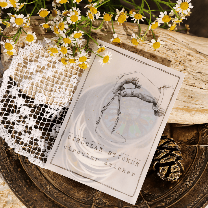 Vintage Round Gauge Stickers—Clock, church window, telephone, compass - Desk Cosmos