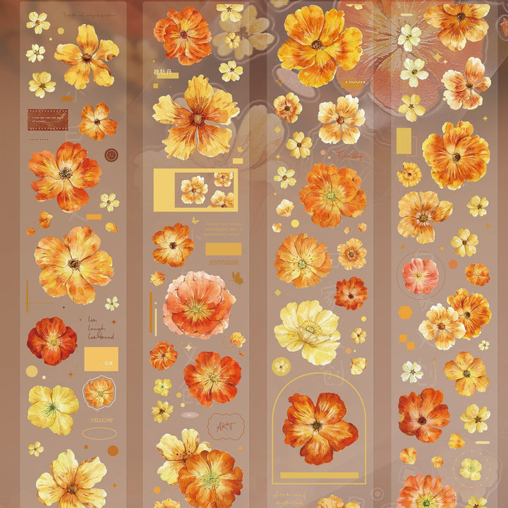 Vintage Yellow - Orange Floral Die - cut Tape - Desk Cosmos