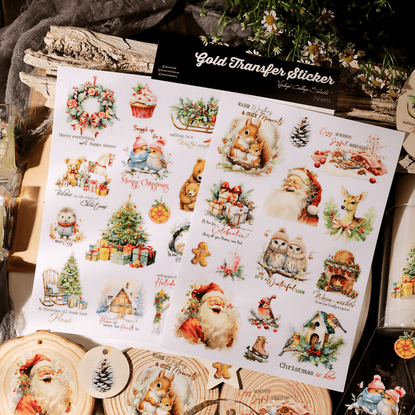 Christmas Transfer Stickers - Reindeer, Gifts, Sled, Bear - Desk Cosmos