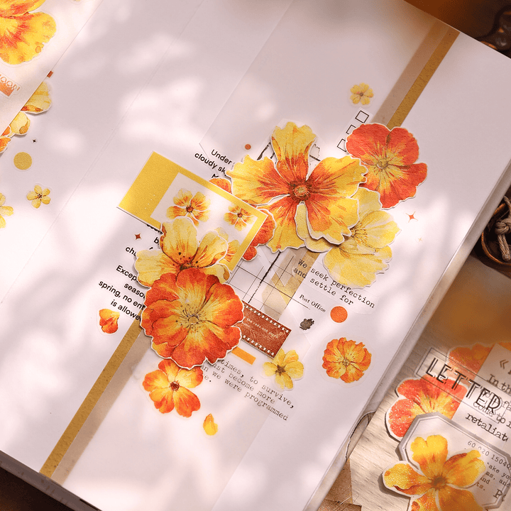 Vintage Yellow - Orange Floral Die - cut Tape - Desk Cosmos