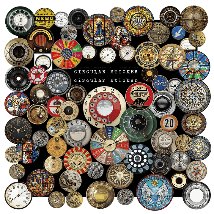 Vintage Round Gauge Stickers—Clock, church window, telephone, compass - Desk Cosmos