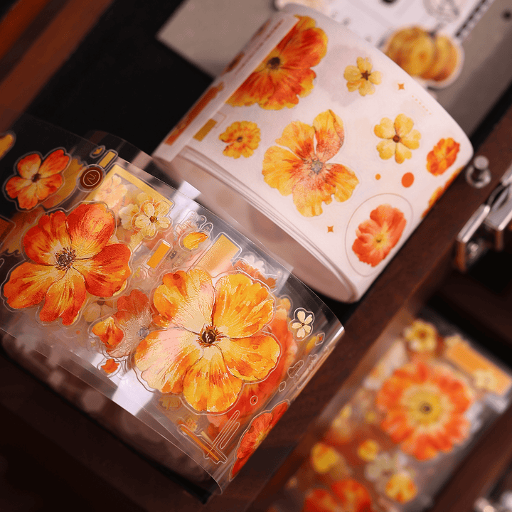 Vintage Yellow - Orange Floral Die - cut Tape - Desk Cosmos