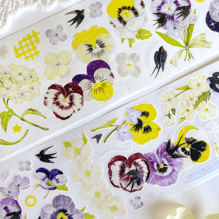 White Yellow Purple Floral Die - cut Tape - Desk Cosmos