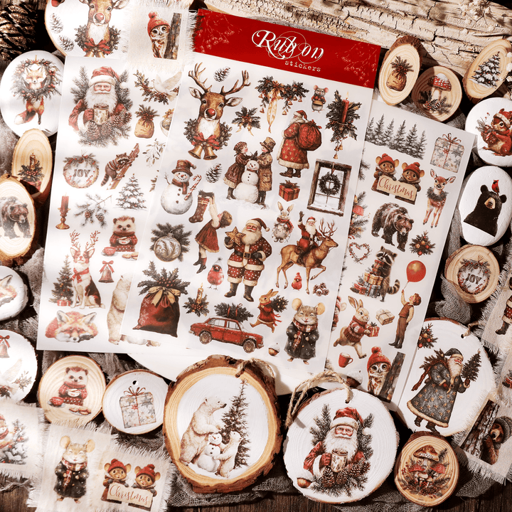 Christmas Santa Animal Transfer Stickers - Desk Cosmos