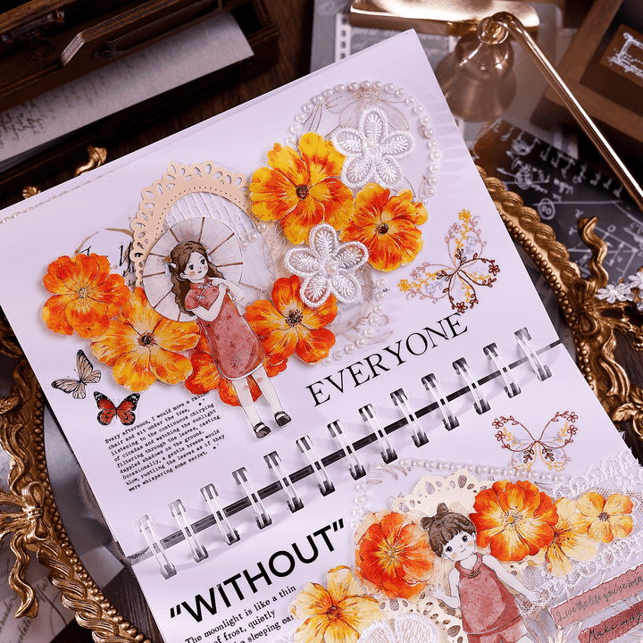 Vintage Yellow - Orange Floral Die - cut Tape - Desk Cosmos