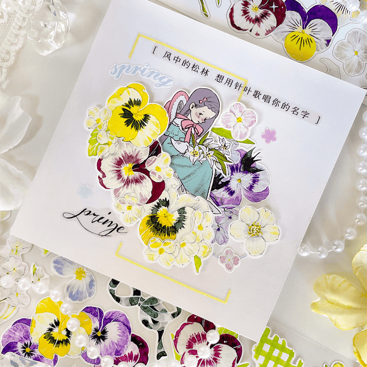 White Yellow Purple Floral Die - cut Tape - Desk Cosmos