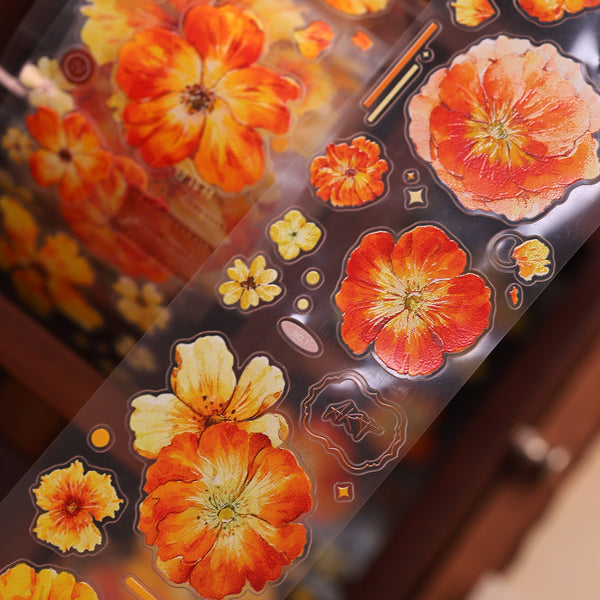 Vintage Yellow - Orange Floral Die - cut Tape - Desk Cosmos