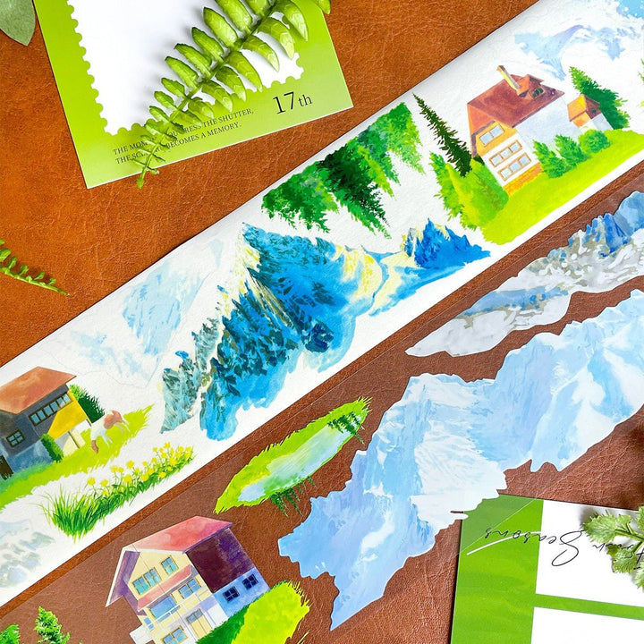 Green on the Snowy Peaks – PET Scenery Tape - Desk Cosmos