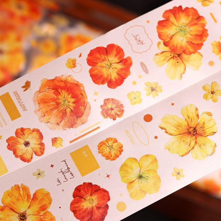 Vintage Yellow - Orange Floral Die - cut Tape - Desk Cosmos