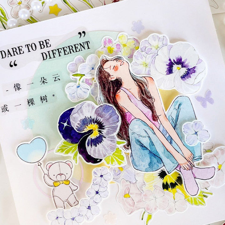 White Yellow Purple Floral Die - cut Tape - Desk Cosmos