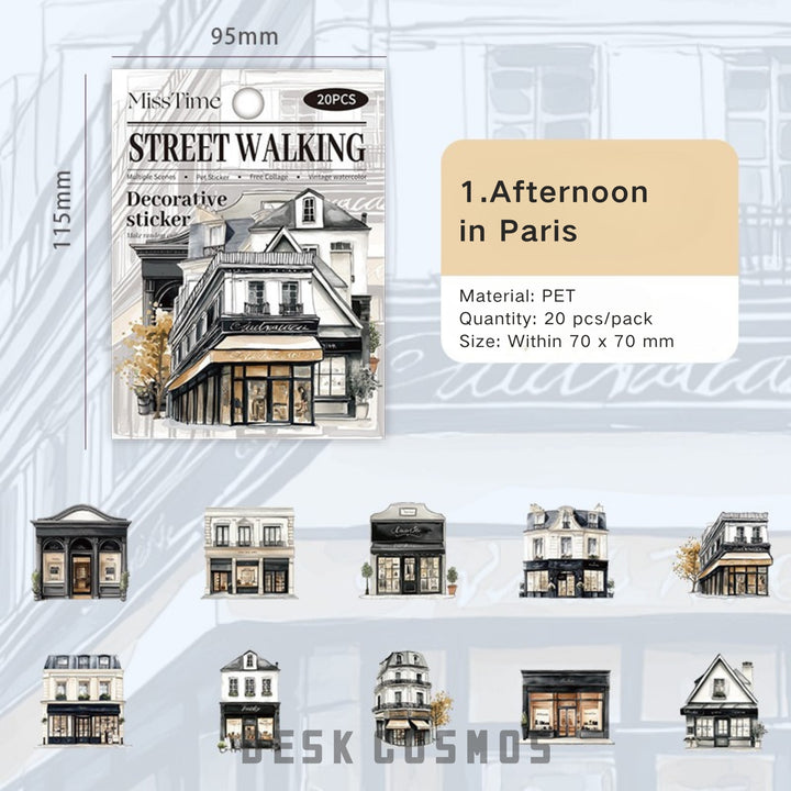 Scenery Sticker Street Walking Series House Illustration Journal Sticker