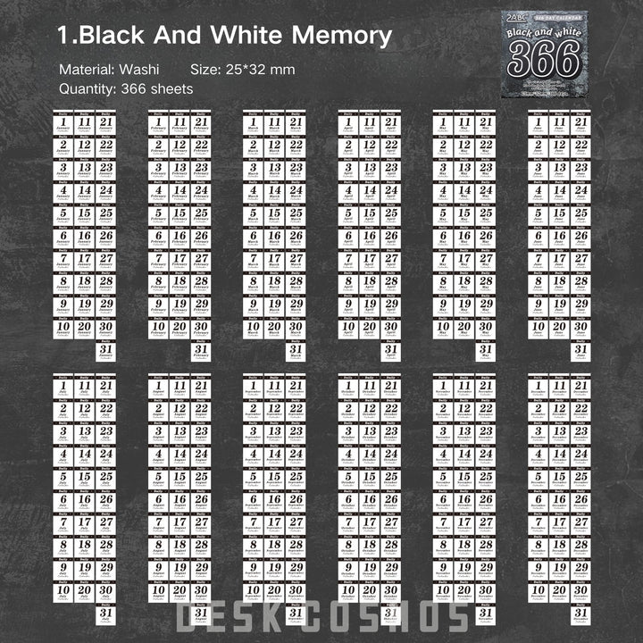 Daily Memory Black And White Memory Washi Tape Elegant Journal