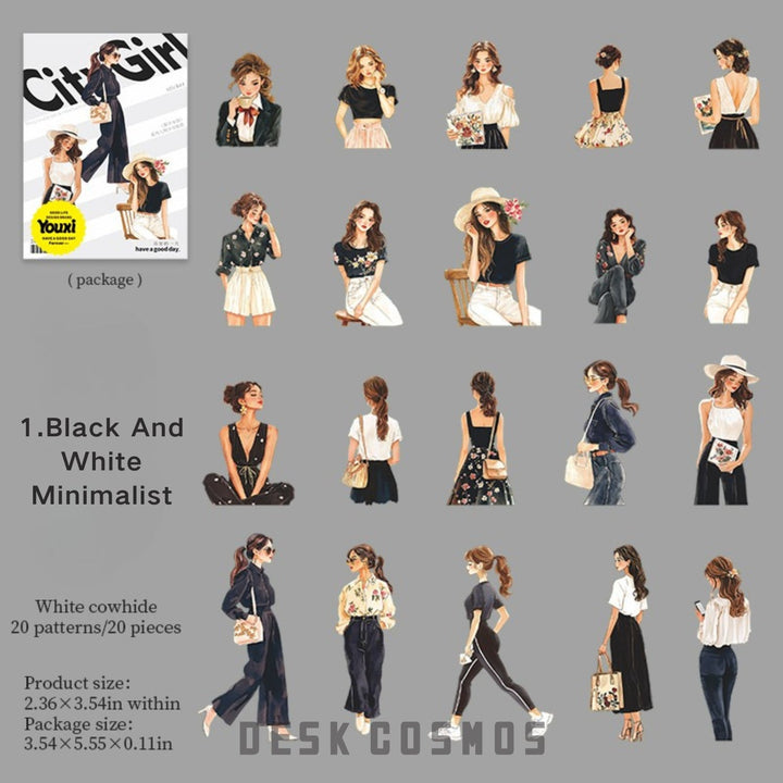 Urban Girl Black White Simple Characters Stylish