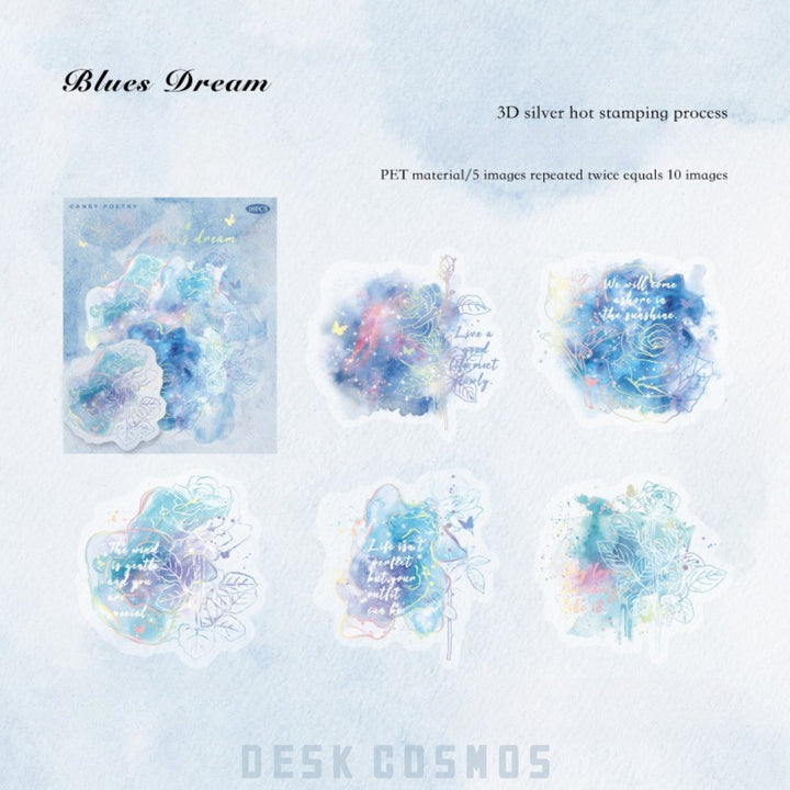 Flowing Flower Spectrum Blues Dream PET Stickers Romantic Style