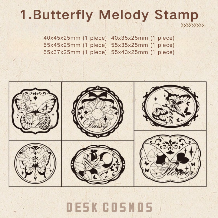 Butterfly Melody Stamp Vintage Beech Wood Stamps for Creative Journal Decoration