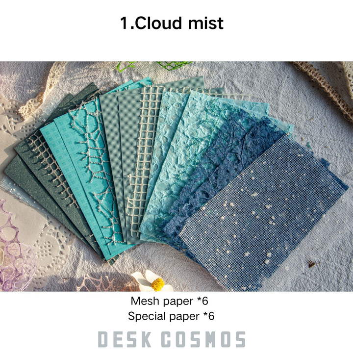 Cloud Yarn Series Cloud Mist Elegant Blue Mesh Paper Romantic Collage Background