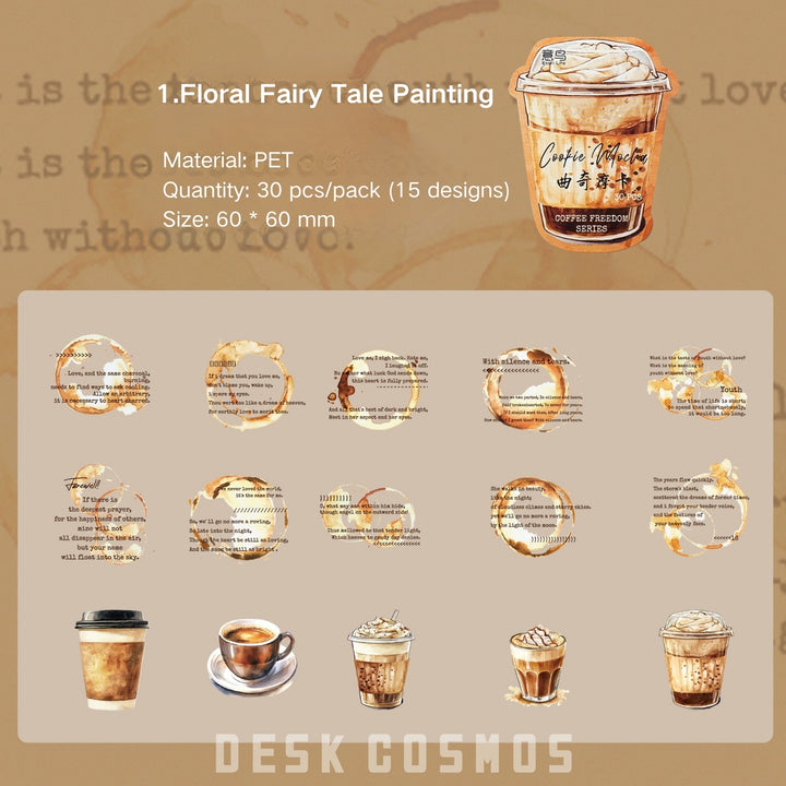Coffee Stickers Coffee Freedom Series PET Cute Journal Stickers
