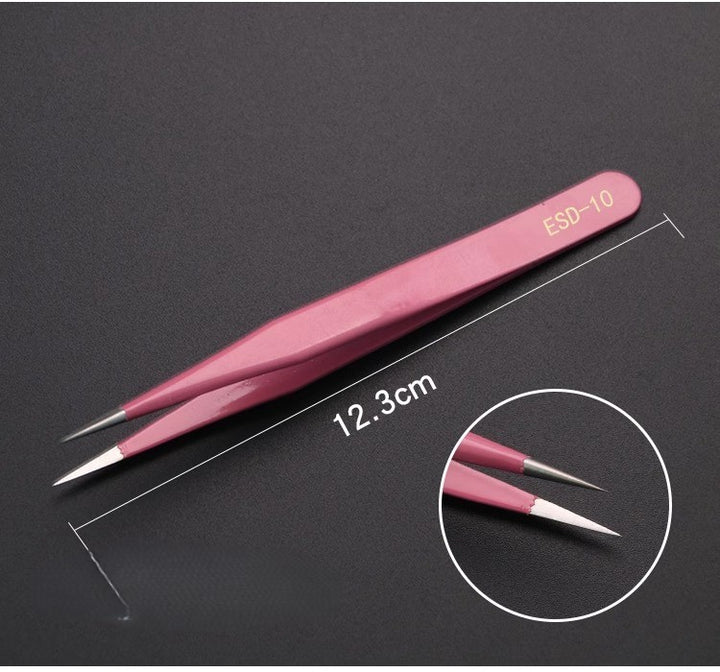 Stainless Steel Tweezers ESD 10 Pointed Tip Pink Minimalist