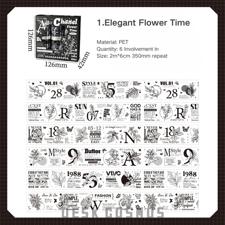 White Flower Retro Tape Sets Floral Elements Tape For Art Projects