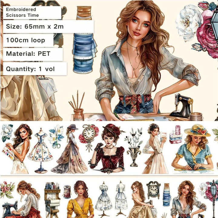 Embroidered Scissors Vintage Washi Tape Creative Style Suitable For Junk Journal