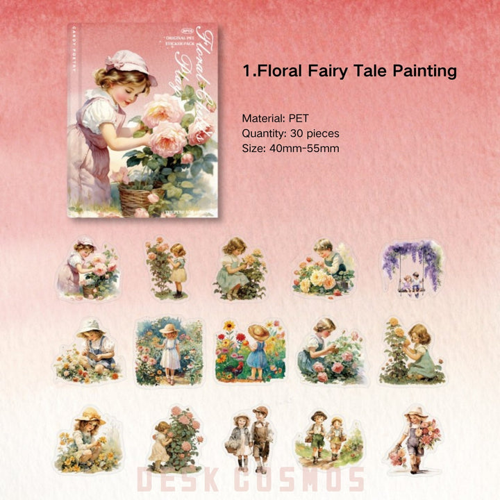 Pure Age Floral Fairy Tale Painting PET Stickers Sweet Retro Journal