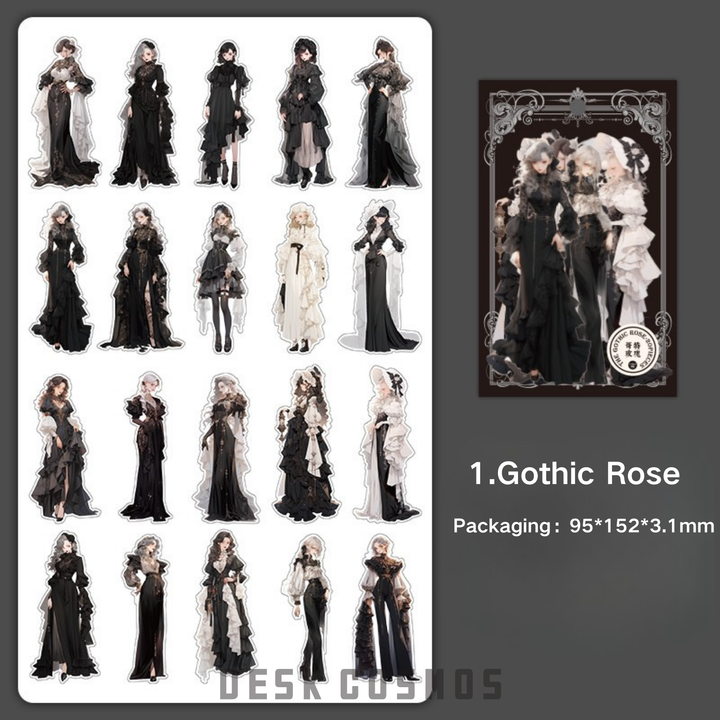 Description image of the retro and stylish Gothic Rose style handmade journal stickers, reflecting the romantic and dark style