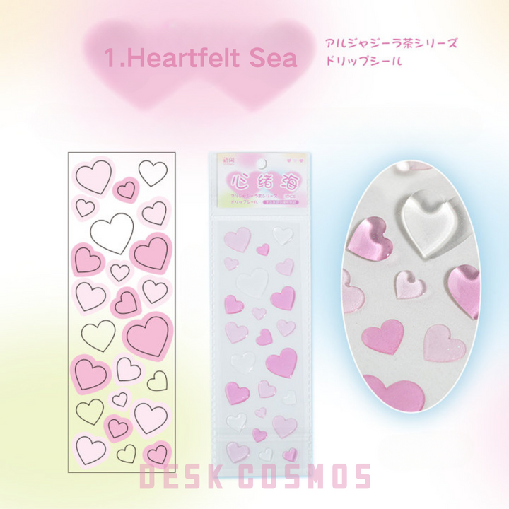 Peninsula Tea Series Heart Ocean 3D Resin Stickers Glitter Effect