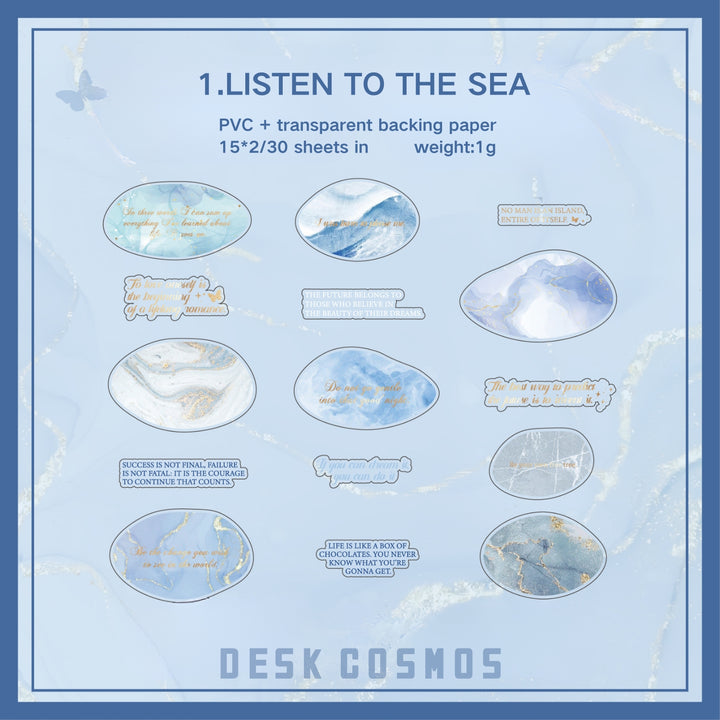Flowing Gold Rock Dream LISTEN TO THE SEA PET Stickers Romantic Style