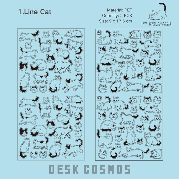 Line Cat Cute Kitten PET Stickers Planner Accessories