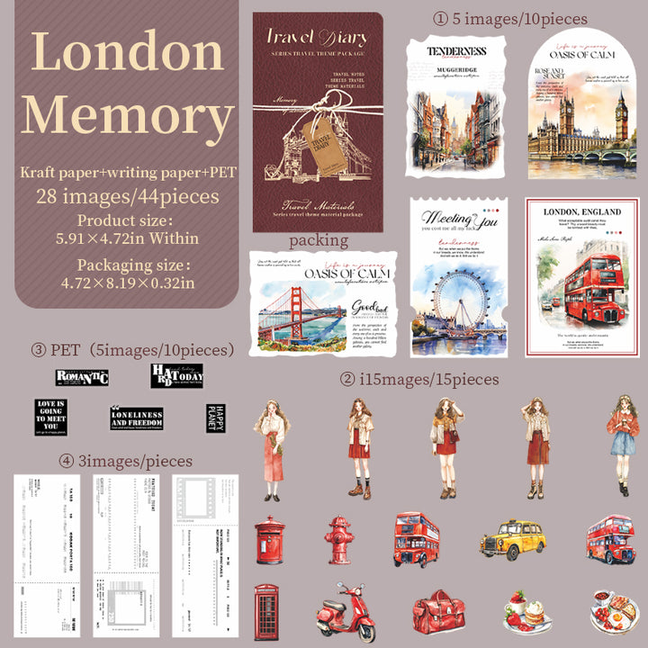 Journey Diary London Memory Travel Stickers Vintage Style