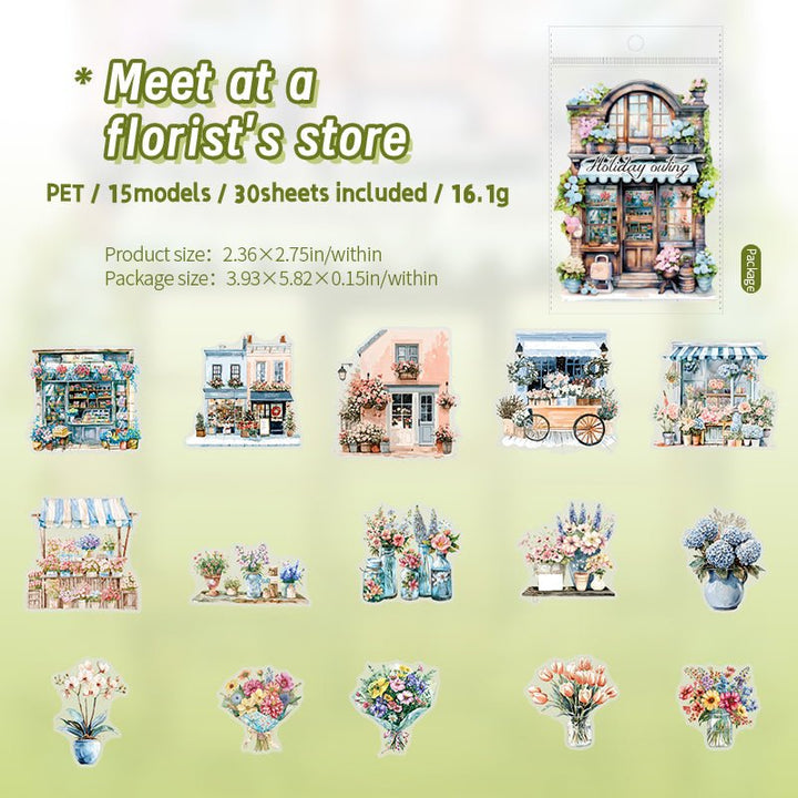 Holiday Outing Meet at a Florists Store Scenery Journal Stickers