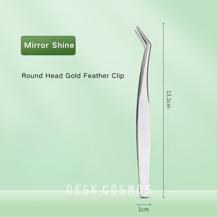 Mirrored Round Head Gold Feather Clip