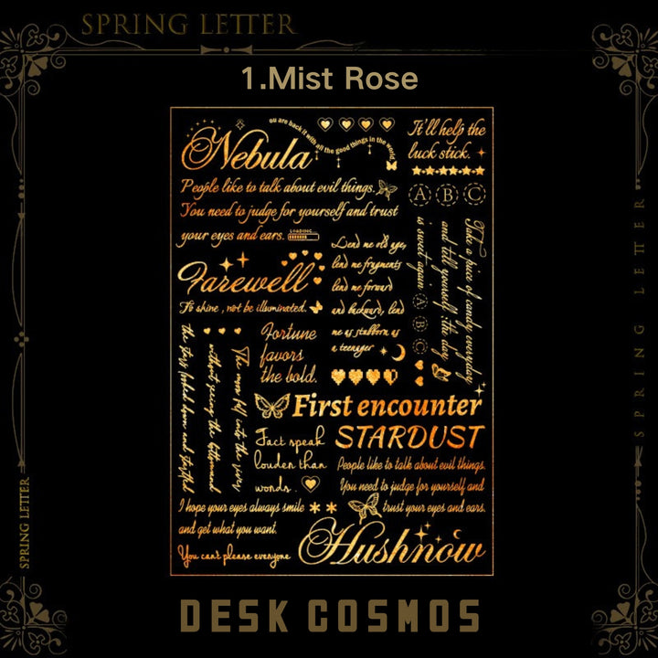 Spring Letter Foggy Rose 3D Gold Romance Stickers