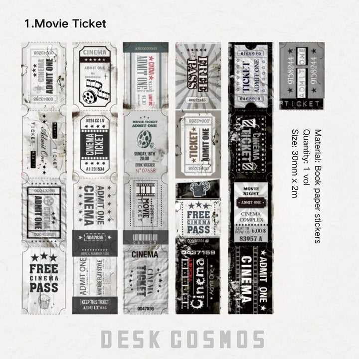 Vintage Ticket Book Paper Stickers - Desk Cosmos