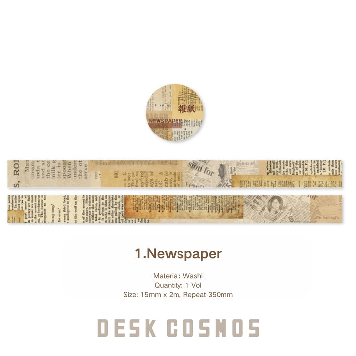 Vintage Washi Tape – Receipt, Plant, Map, Text - Desk Cosmos