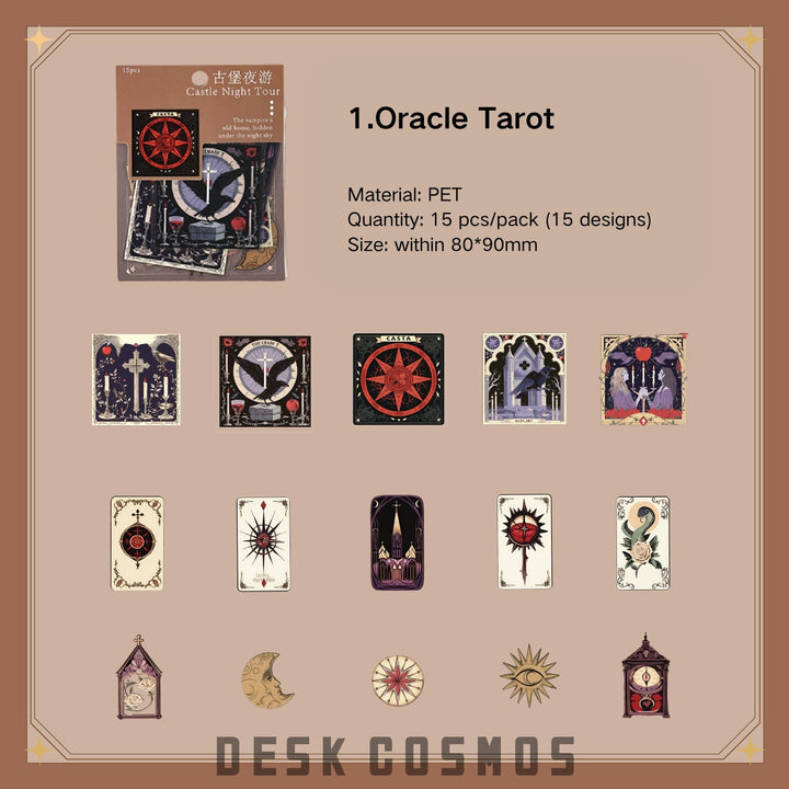 Gothic Castle Clock Tombstone Tarot Stickers Decorative Tape Suitable For Collage