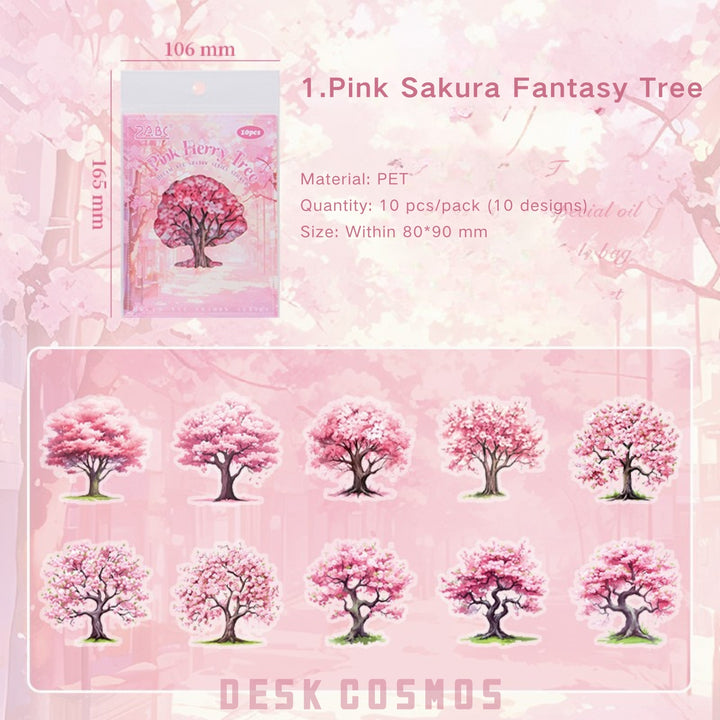 Beautiful Dreams and Shadows Pink Sakura Fantasy Tree Transparent PET Stickers