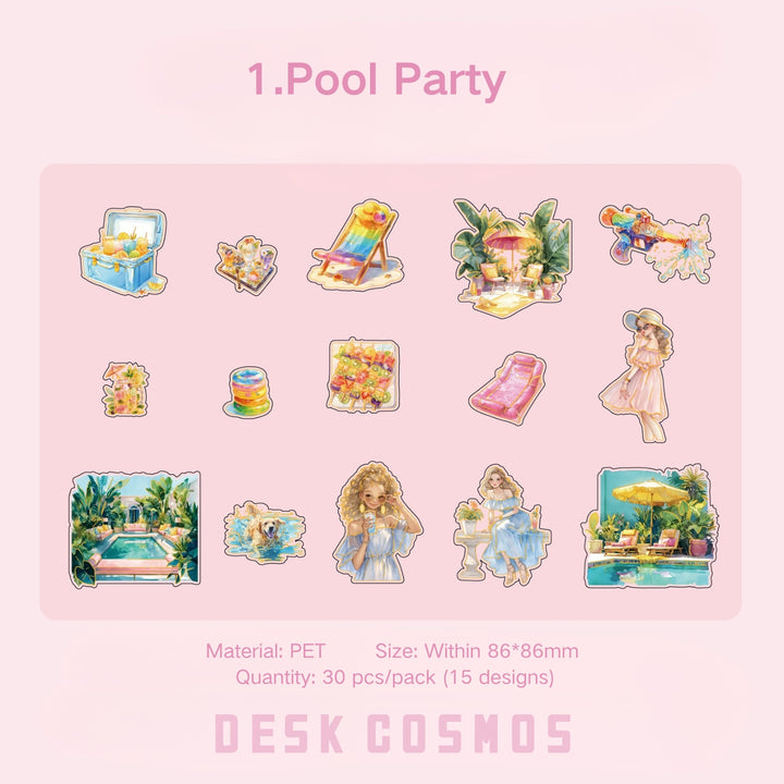 Flowing Gold Rock Dream Pool Party PET Sticker Tropical Scene