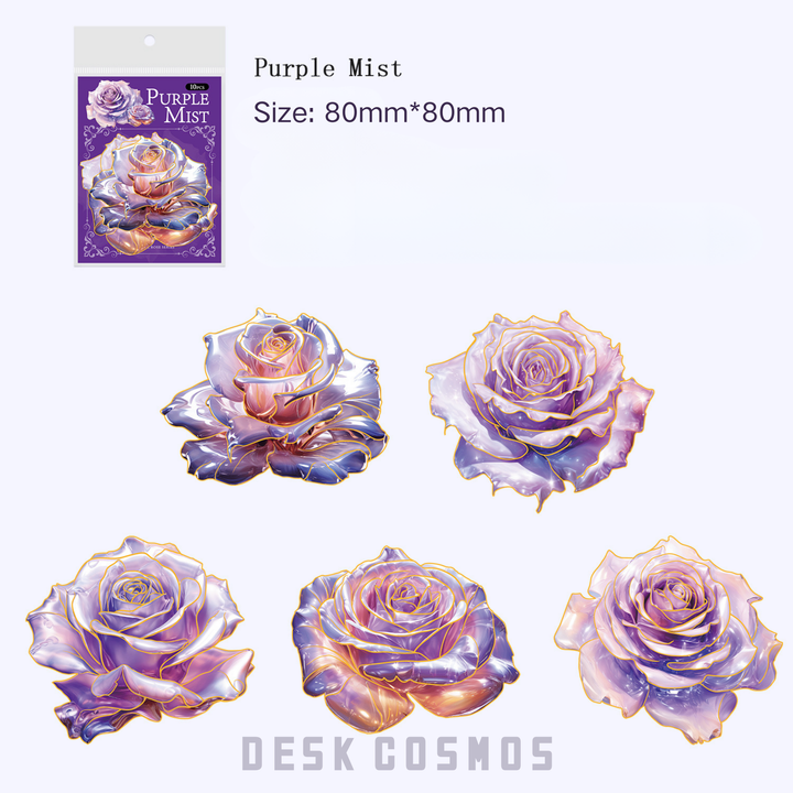 Purple Mist Style Shell Light Ice Crystal Rose Series Journaling PET Stickers