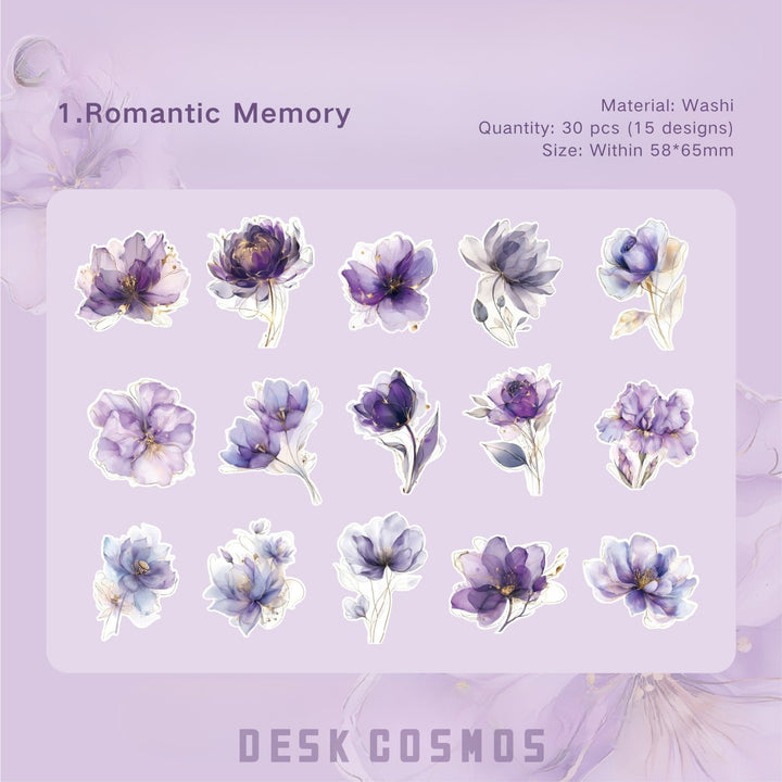 Floating Flower Gilded Romantic Memory floral washi stickers vintage style