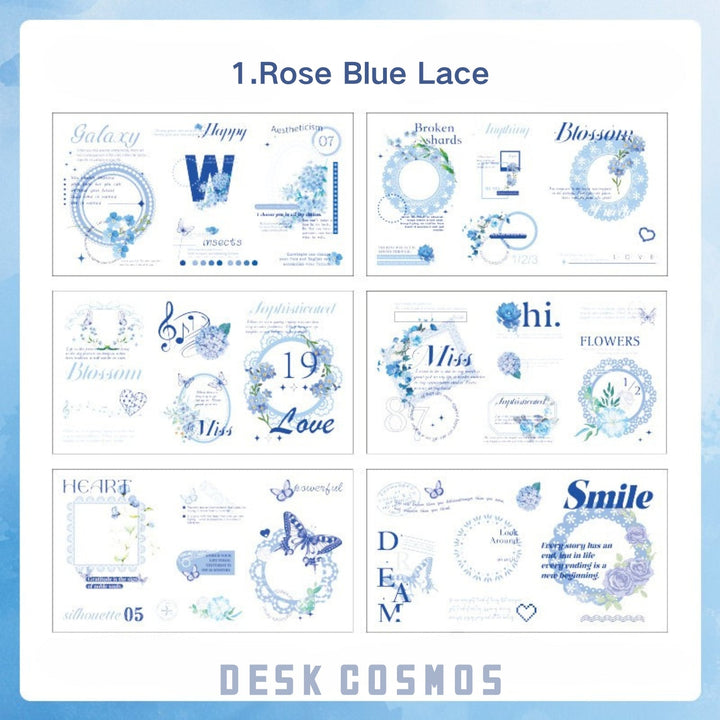 Delicate Threads Glistening Blue Lace PET Border Stickers Elegant Transparent Style