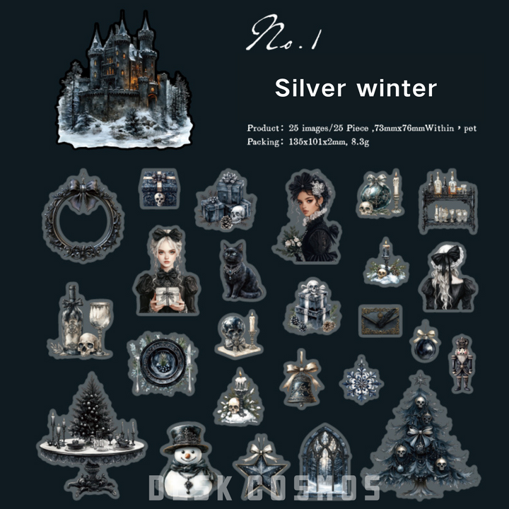 Black world Girl Silver Winter Retro Gothic Stickers