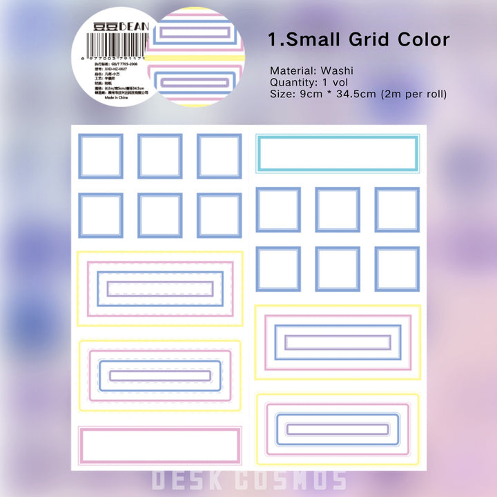 Border Basics Small Grid Colorful Fine Line Washi Tape