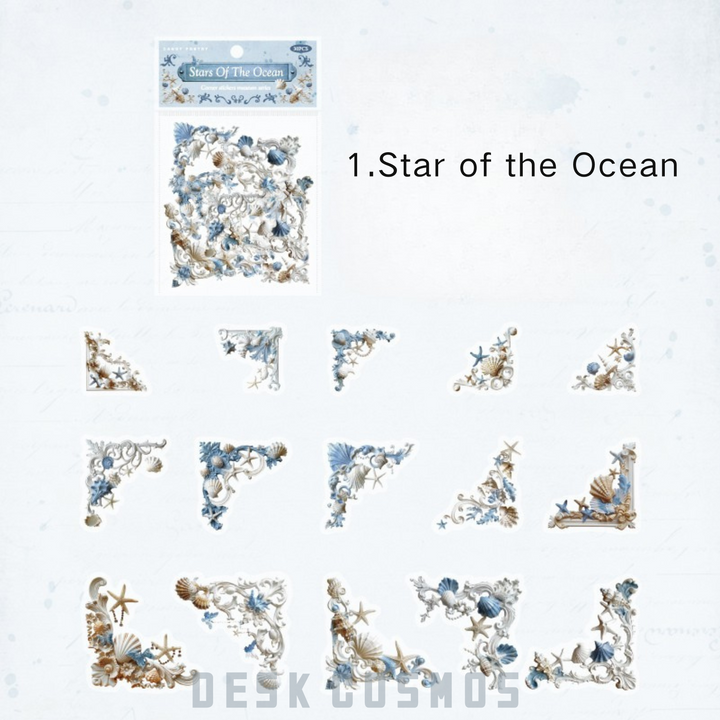 Corner Museum Series Ocean Star Floral Frame Retro Sticker