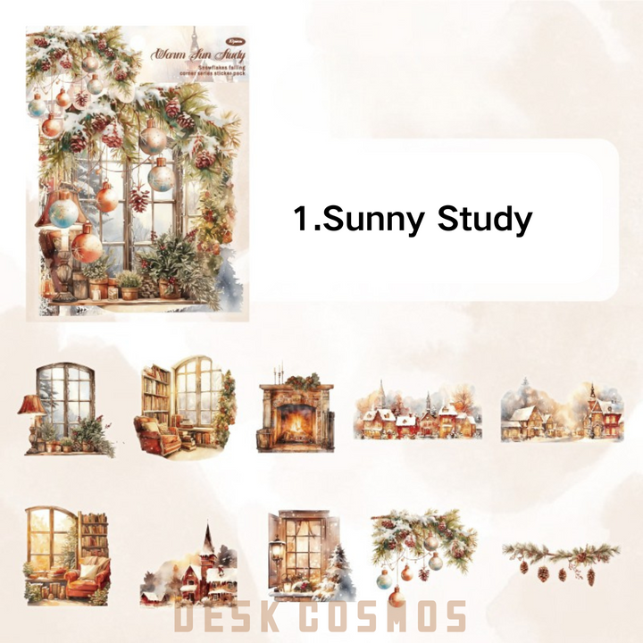 Winter Cottage Series Warm Sunshine Study Room PET Stickers