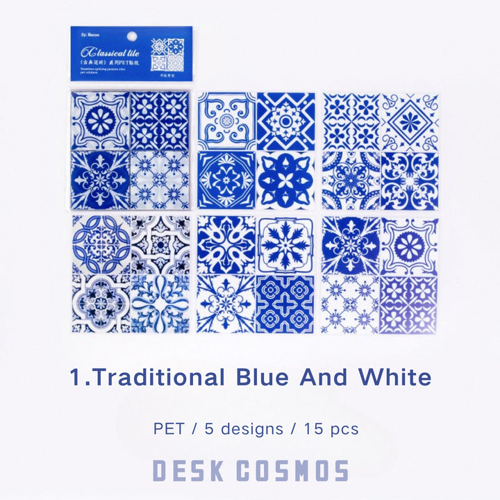 Classical Tiles Traditional Blue Ethnic Style PET Texture