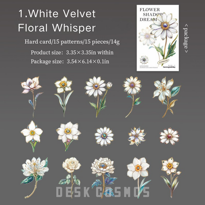 Flower Shadow Dream White Velvet Floral Stickers 3D Elegant Botanical